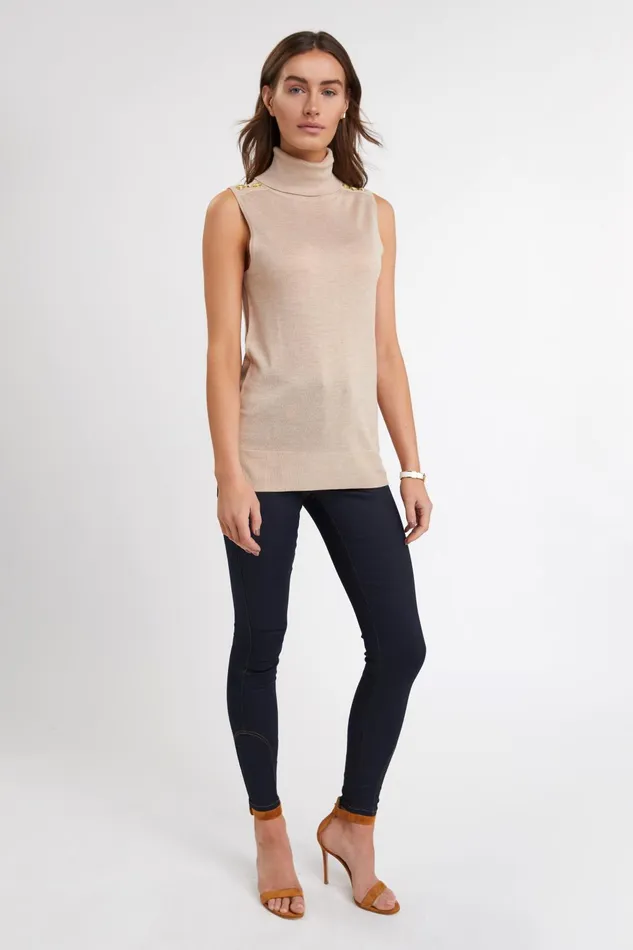 Holland Cooper Knitwear Women Luxury Sleeveless Roll Neck Camel Holland Cooper Knitwear Women Luxury Sleeveless Roll Neck Camel