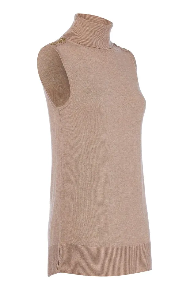 Holland Cooper Knitwear Women Luxury Sleeveless Roll Neck Camel Holland Cooper Knitwear Women Luxury Sleeveless Roll Neck Camel
