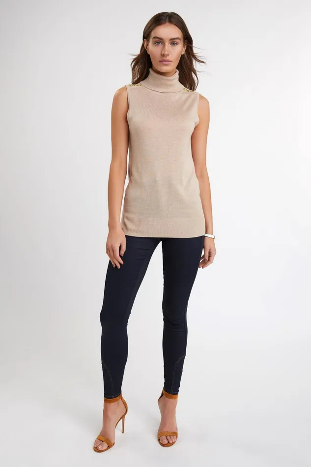 Holland Cooper Knitwear Women Luxury Sleeveless Roll Neck Camel Holland Cooper Knitwear Women Luxury Sleeveless Roll Neck Camel