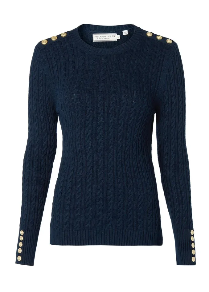 Holland Cooper Knitwear Women Seattle Cable Crew Knit Ink Navy Holland Cooper Knitwear Women Seattle Cable Crew Knit Ink Navy