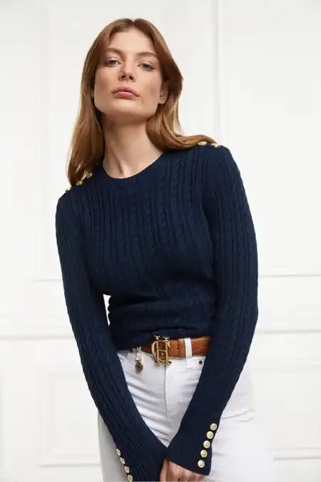 Holland Cooper Knitwear Women Seattle Cable Crew Knit Ink Navy Holland Cooper Knitwear Women Seattle Cable Crew Knit Ink Navy