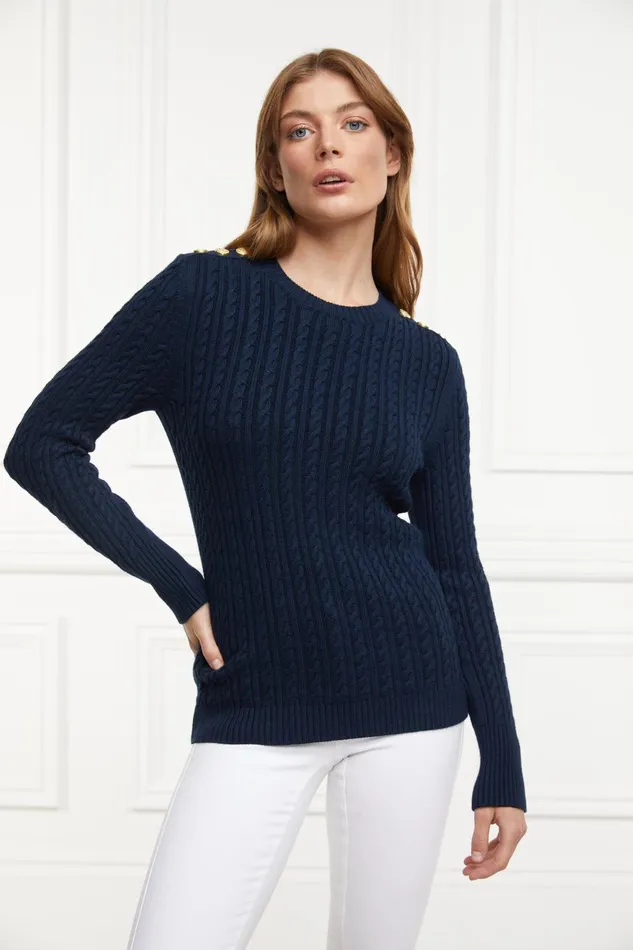 Holland Cooper Knitwear Women Seattle Cable Crew Knit Ink Navy Holland Cooper Knitwear Women Seattle Cable Crew Knit Ink Navy