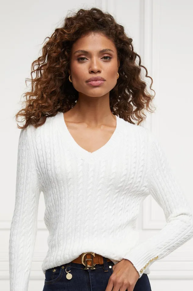 Holland Cooper Knitwear Women Seattle VNeck Knit Winter White