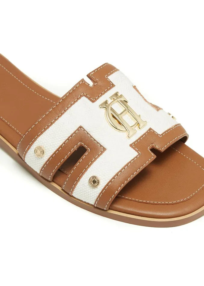 Holland Cooper Sandals and Slides Women Monogram Slides Tan Canvas Holland Cooper Sandals and Slides Women Monogram Slides Tan Canvas