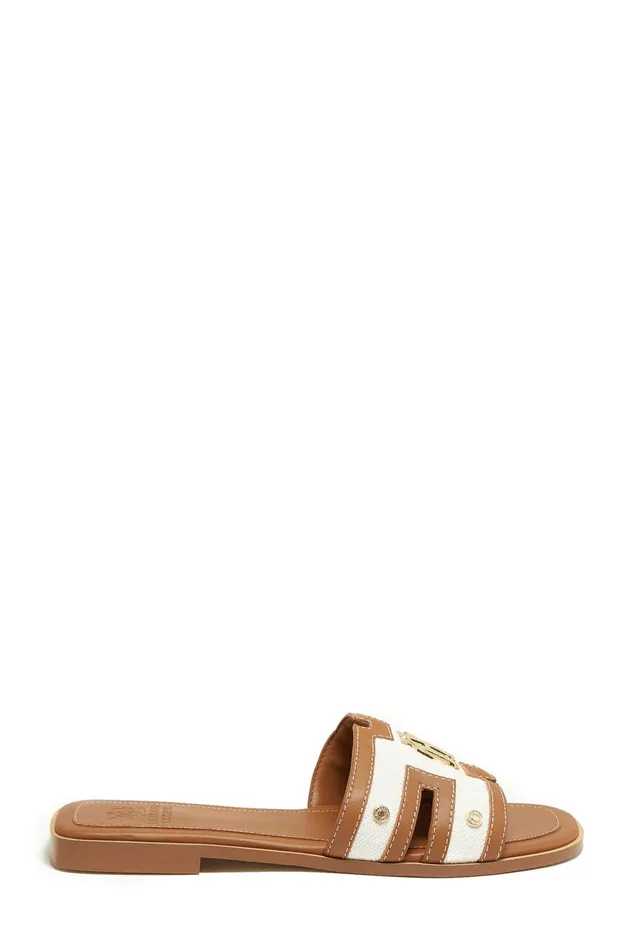 Holland Cooper Sandals and Slides Women Monogram Slides Tan Canvas Holland Cooper Sandals and Slides Women Monogram Slides Tan Canvas