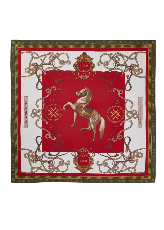 Holland Cooper Scarves Women Regal Horse Silk Scarf Racing Green Heritage Red