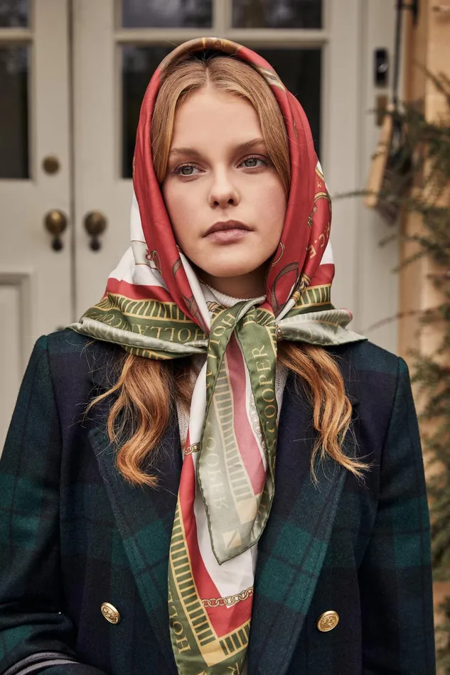 Holland Cooper Scarves Women Regal Horse Silk Scarf Racing Green Heritage Red