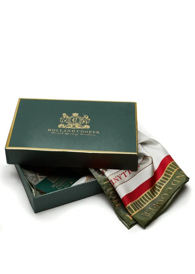 Holland Cooper Scarves Women Regal Horse Silk Scarf Racing Green Heritage Red