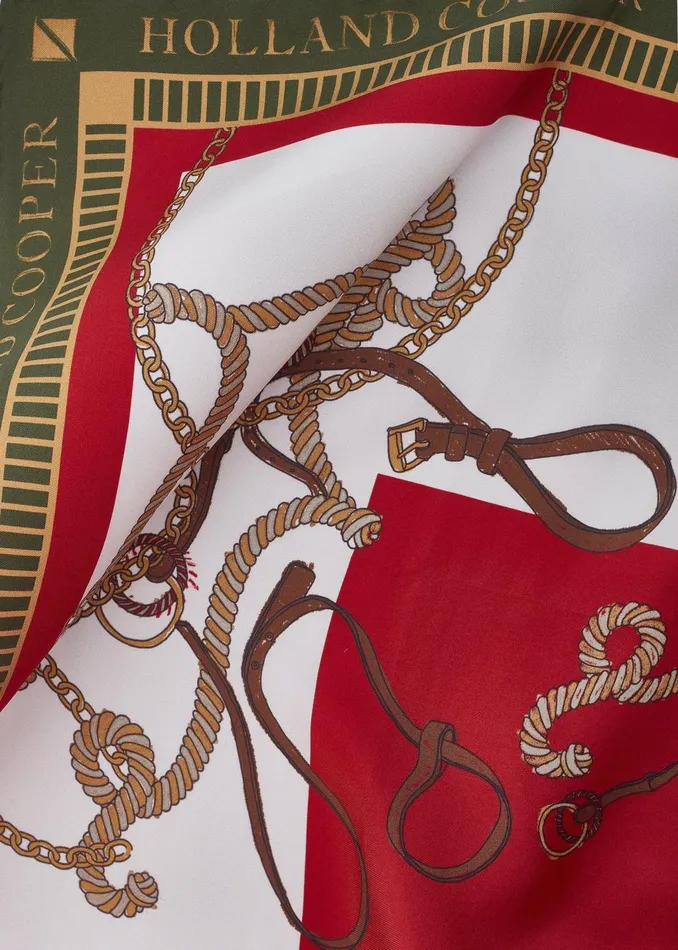Holland Cooper Scarves Women Regal Horse Silk Scarf Racing Green Heritage Red
