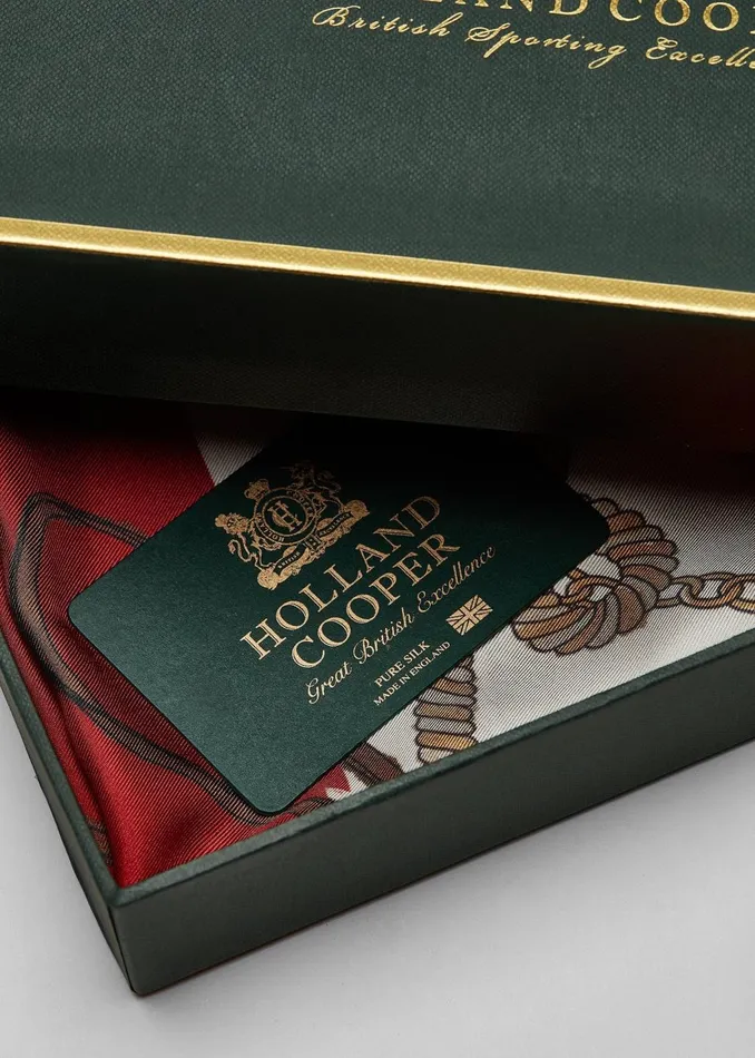 Holland Cooper Scarves Women Regal Horse Silk Scarf Racing Green Heritage Red