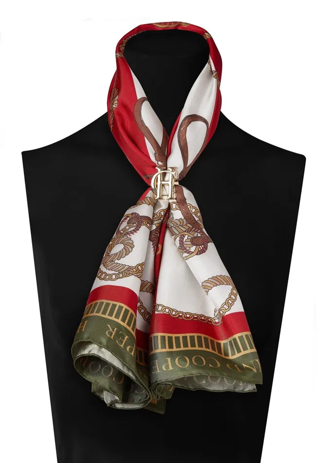 Holland Cooper Scarves Women Regal Horse Silk Scarf Racing Green Heritage Red
