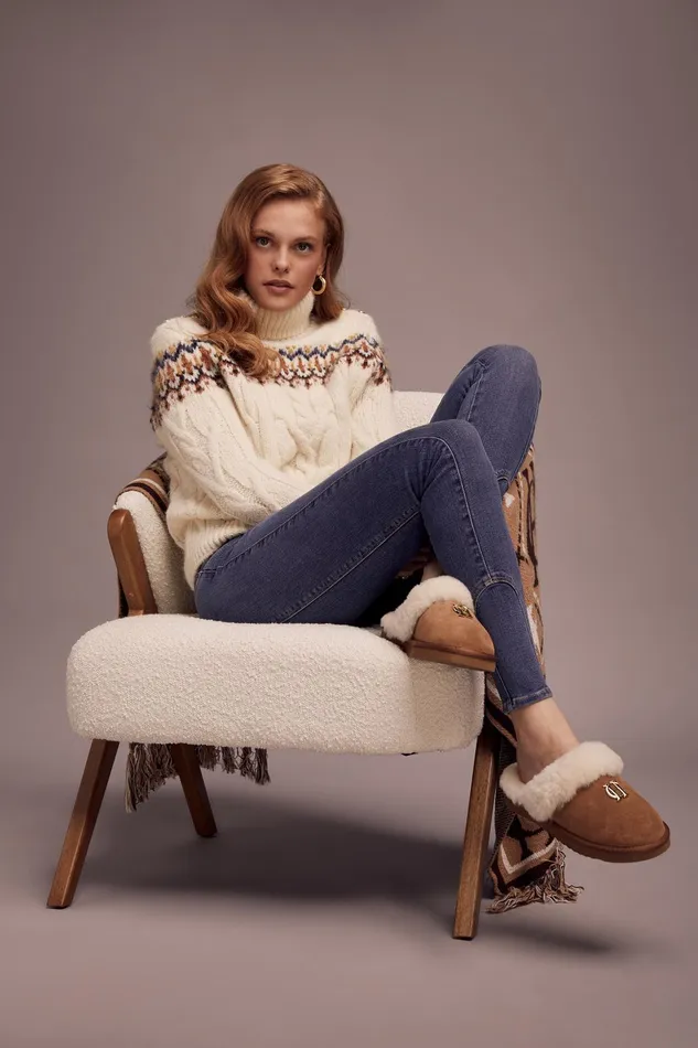 Holland Cooper Sleepwear Women HC Shearling Slipper Tan Holland Cooper Sleepwear Women HC Shearling Slipper Tan