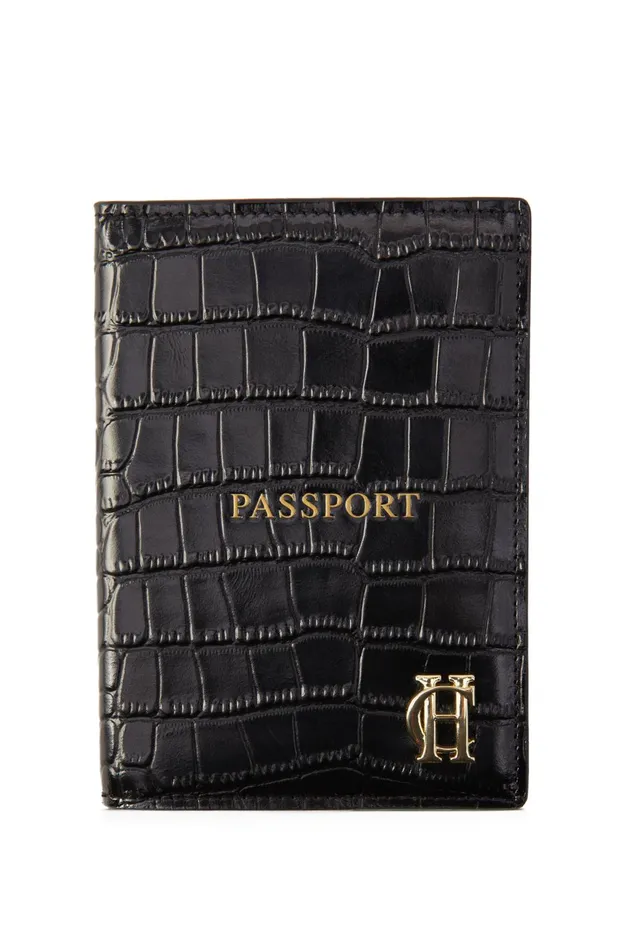 Holland Cooper Small Leather Goods WomenMen Chelsea Passport Holder Black Croc