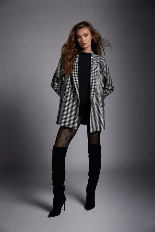 Holland Cooper Tailoring Women Belgravia Blazer Black and White Puppy Tooth