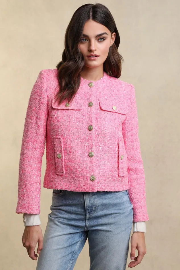 Holland Cooper Tailoring Women Chelsea Jacket Pop Pink Boucle