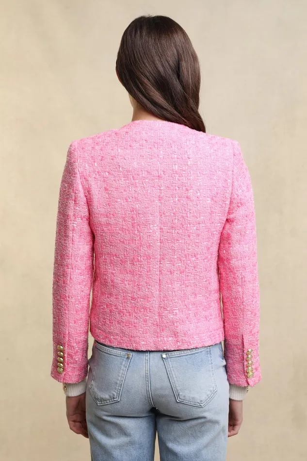 Holland Cooper Tailoring Women Chelsea Jacket Pop Pink Boucle