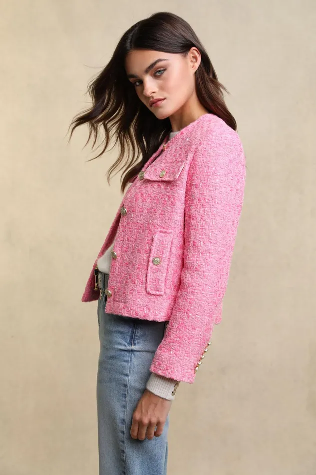 Holland Cooper Tailoring Women Chelsea Jacket Pop Pink Boucle