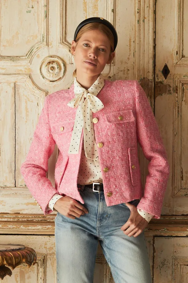 Holland Cooper Tailoring Women Chelsea Jacket Pop Pink Boucle