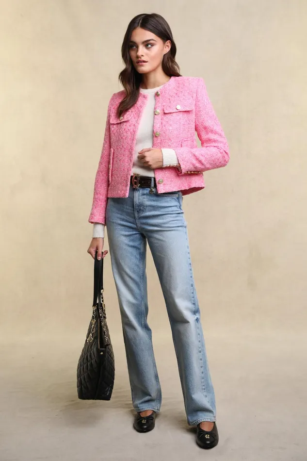 Holland Cooper Tailoring Women Chelsea Jacket Pop Pink Boucle