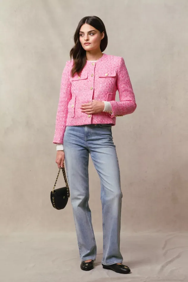 Holland Cooper Tailoring Women Chelsea Jacket Pop Pink Boucle