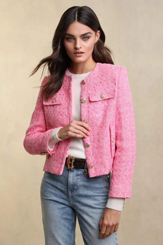 Holland Cooper Tailoring Women Chelsea Jacket Pop Pink Boucle