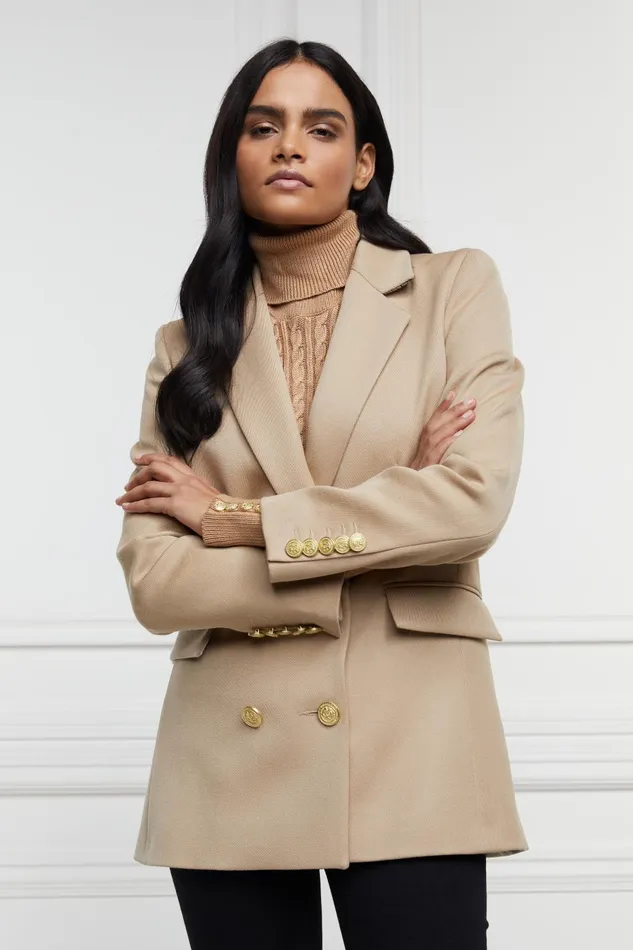 Holland Cooper Tailoring Women Double Breasted Blazer Camel Twill