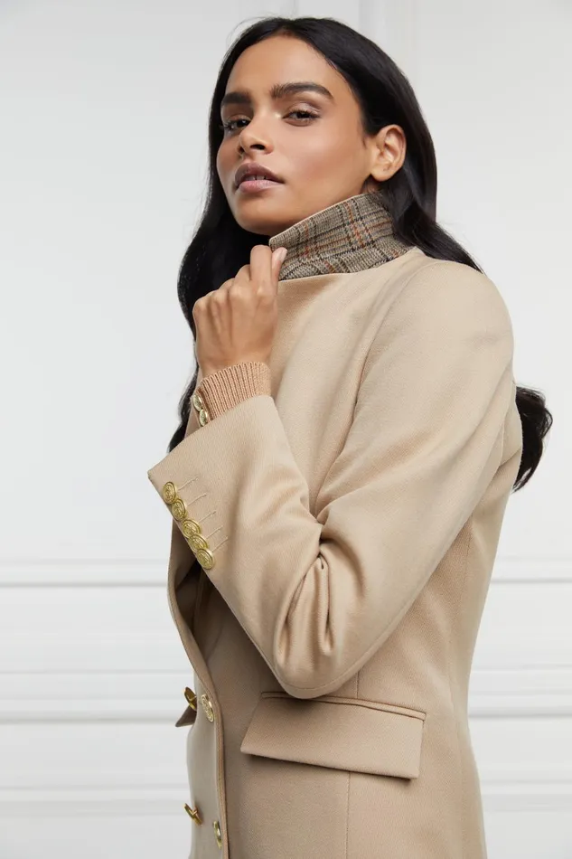 Holland Cooper Tailoring Women Double Breasted Blazer Camel Twill