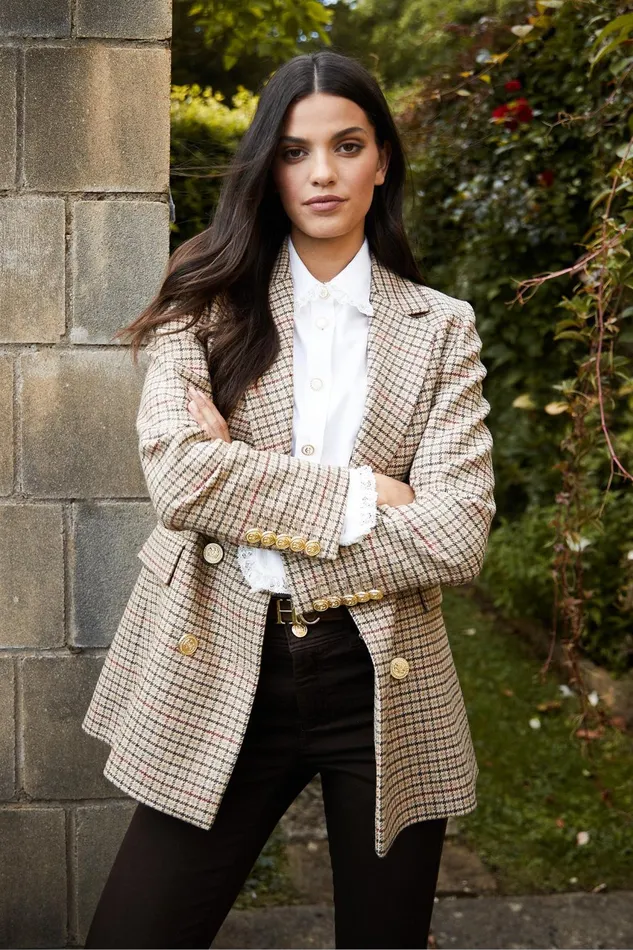 Holland Cooper Tailoring Women Double Breasted Blazer Charlton Tweed