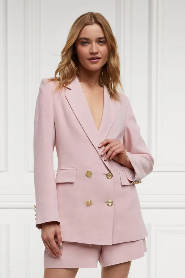 Holland Cooper Tailoring Women Double Breasted Blazer Pink Linen