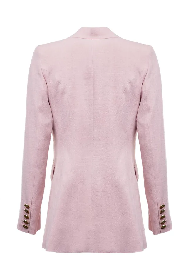 Holland Cooper Tailoring Women Double Breasted Blazer Pink Linen