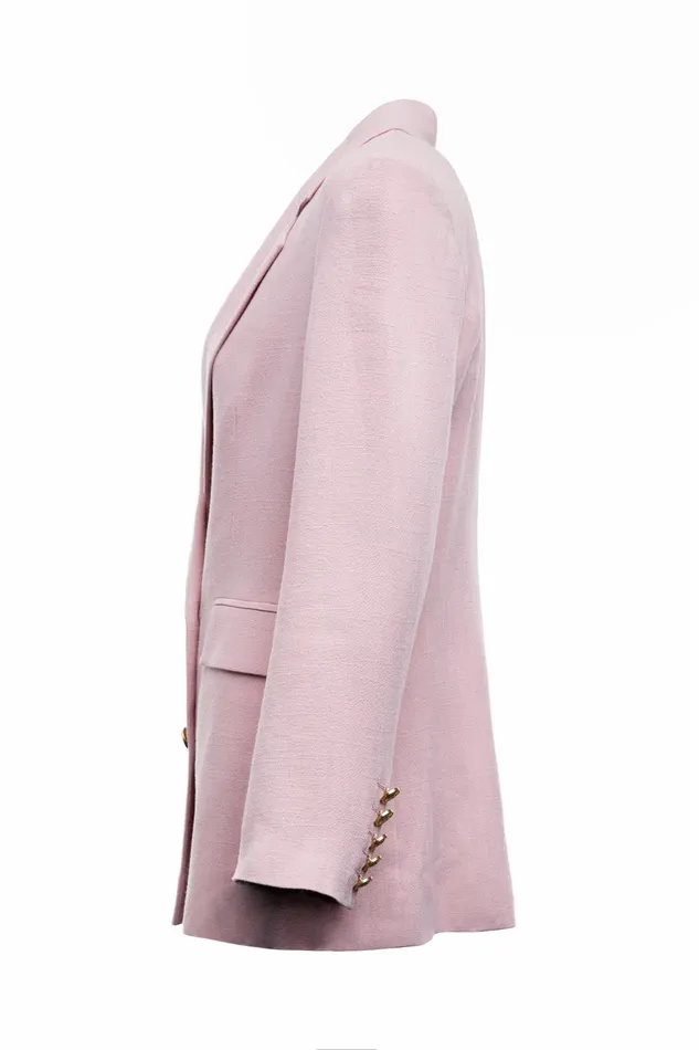 Holland Cooper Tailoring Women Double Breasted Blazer Pink Linen