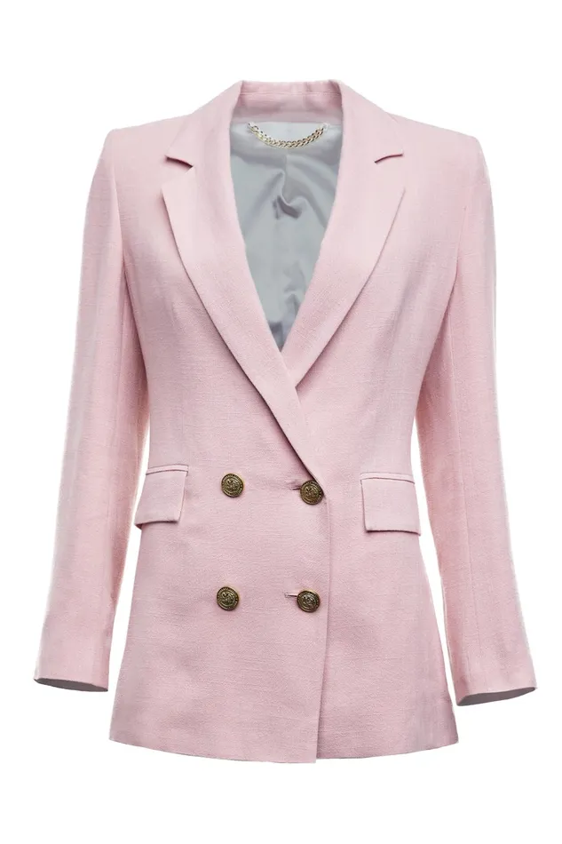 Holland Cooper Tailoring Women Double Breasted Blazer Pink Linen