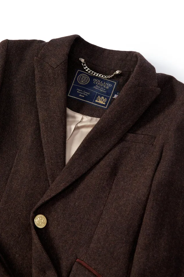 Holland Cooper Tailoring Women Highgrove Coat Chocolate Herringbone