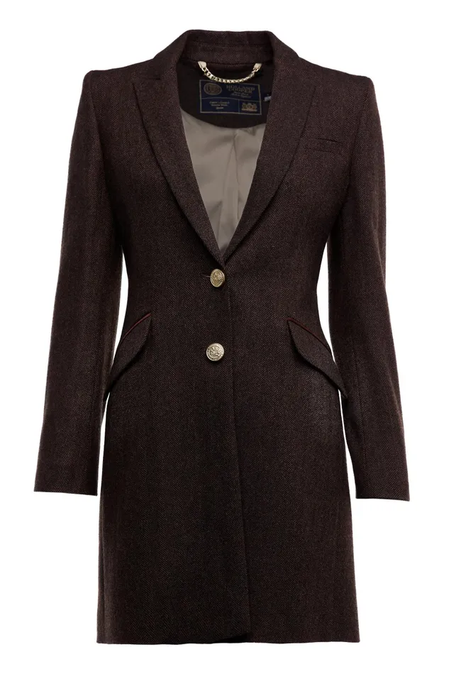 Holland Cooper Tailoring Women Highgrove Coat Chocolate Herringbone