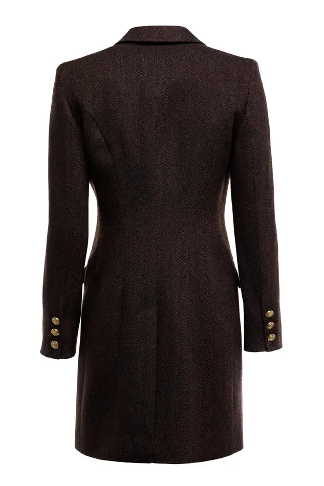 Holland Cooper Tailoring Women Highgrove Coat Chocolate Herringbone