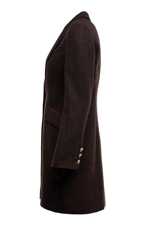 Holland Cooper Tailoring Women Highgrove Coat Chocolate Herringbone