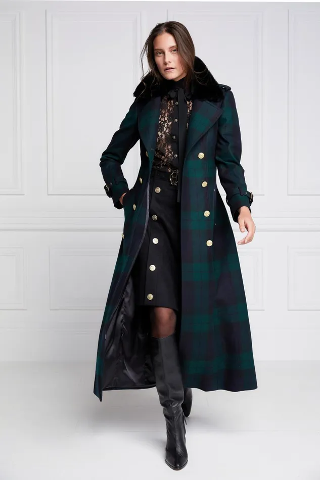 Holland Cooper Tailoring Women Marlborough Shearling Trench Coat Blackwatch