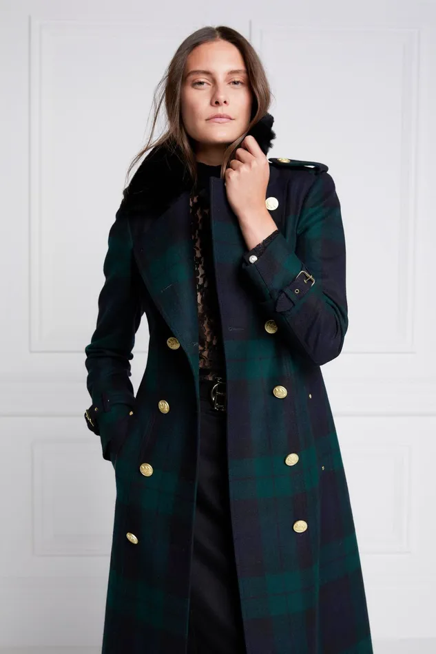 Holland Cooper Tailoring Women Marlborough Shearling Trench Coat Blackwatch