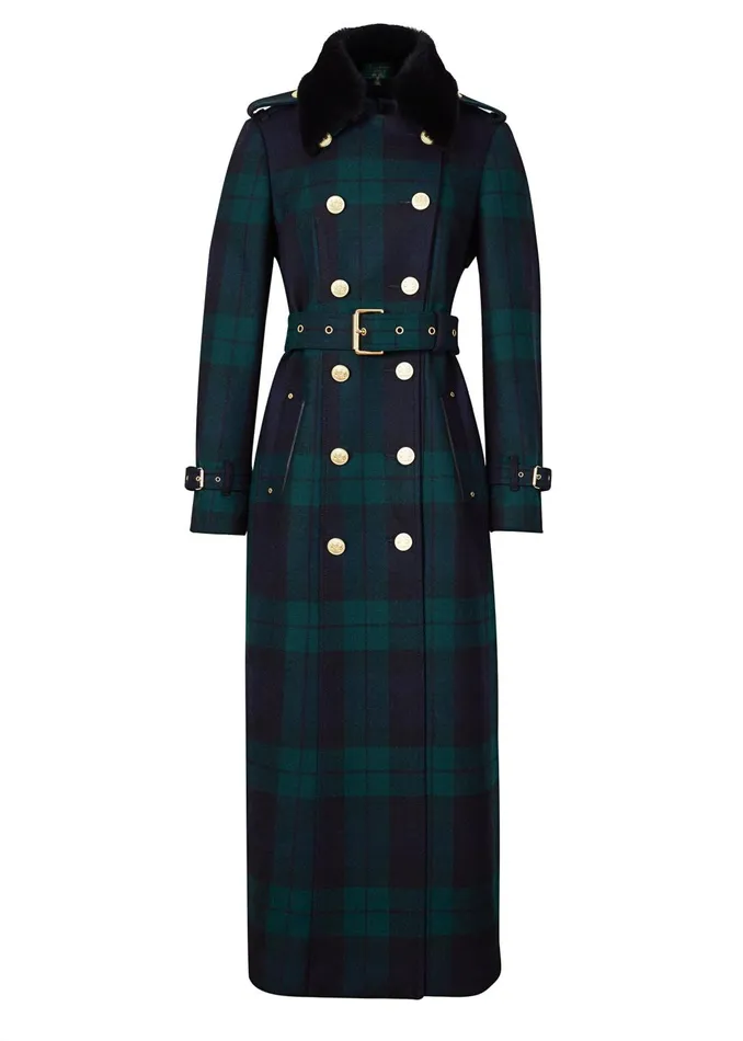 Holland Cooper Tailoring Women Marlborough Shearling Trench Coat Blackwatch