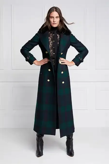 Holland Cooper Tailoring Women Marlborough Shearling Trench Coat Blackwatch