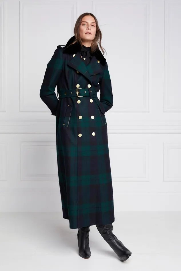 Holland Cooper Tailoring Women Marlborough Shearling Trench Coat Blackwatch