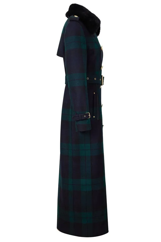 Holland Cooper Tailoring Women Marlborough Shearling Trench Coat Blackwatch