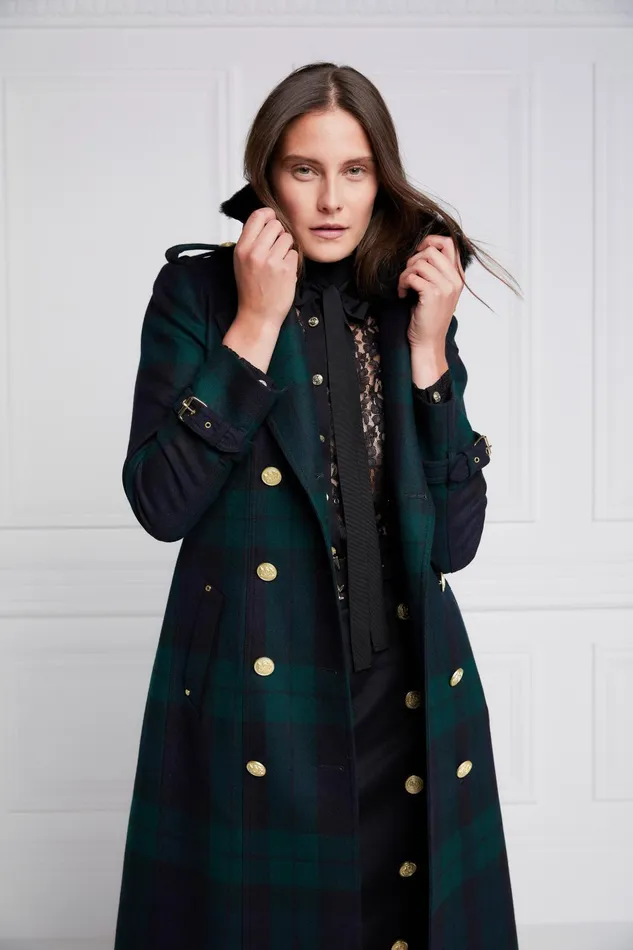 Holland Cooper Tailoring Women Marlborough Shearling Trench Coat Blackwatch