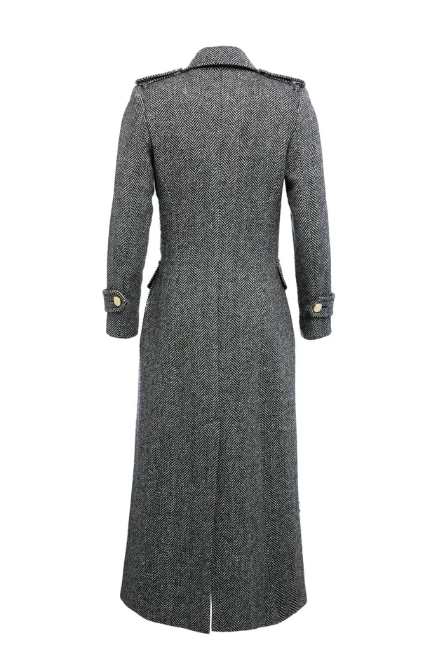 Holland Cooper Tailoring Women The Great Coat Wide Tooth Black Herringbone