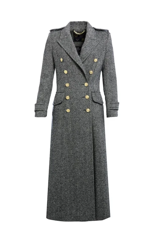 Holland Cooper Tailoring Women The Great Coat Wide Tooth Black Herringbone