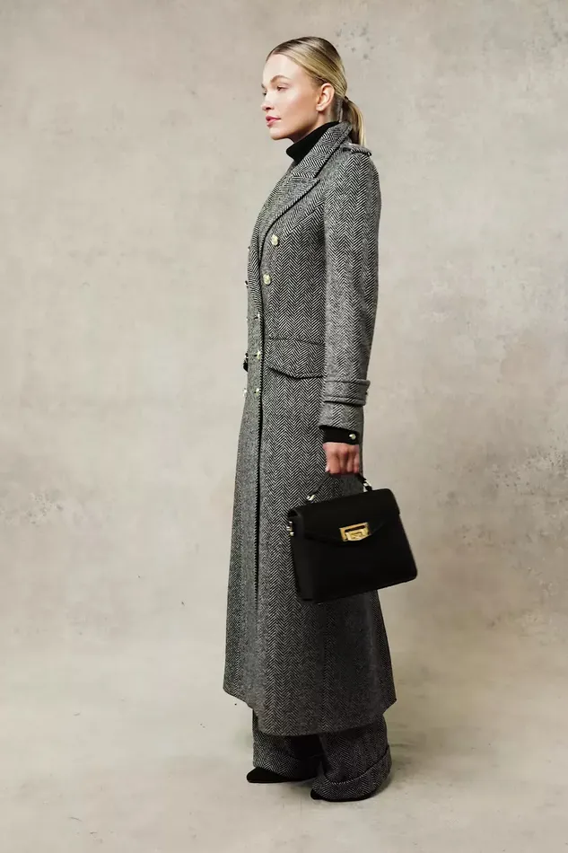 Holland Cooper Tailoring Women The Great Coat Wide Tooth Black Herringbone
