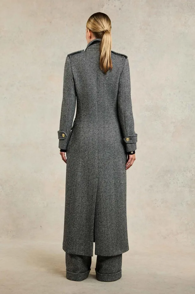 Holland Cooper Tailoring Women The Great Coat Wide Tooth Black Herringbone