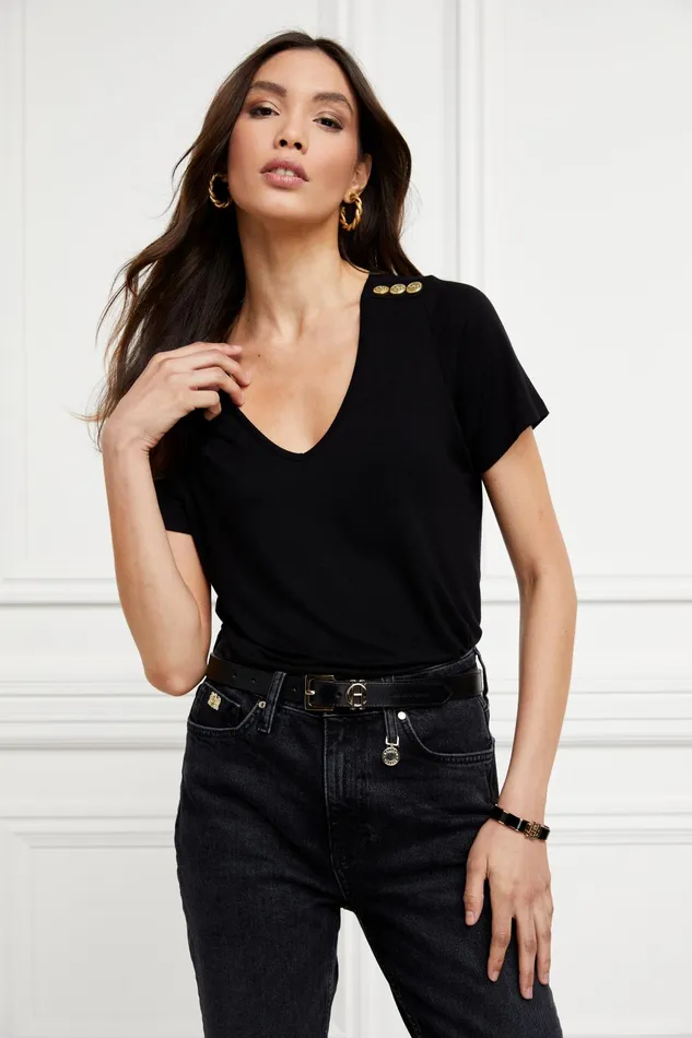 Holland Cooper Tees Women Relax Fit VNeck Tee Black Holland Cooper Tees Women Relax Fit VNeck Tee Black