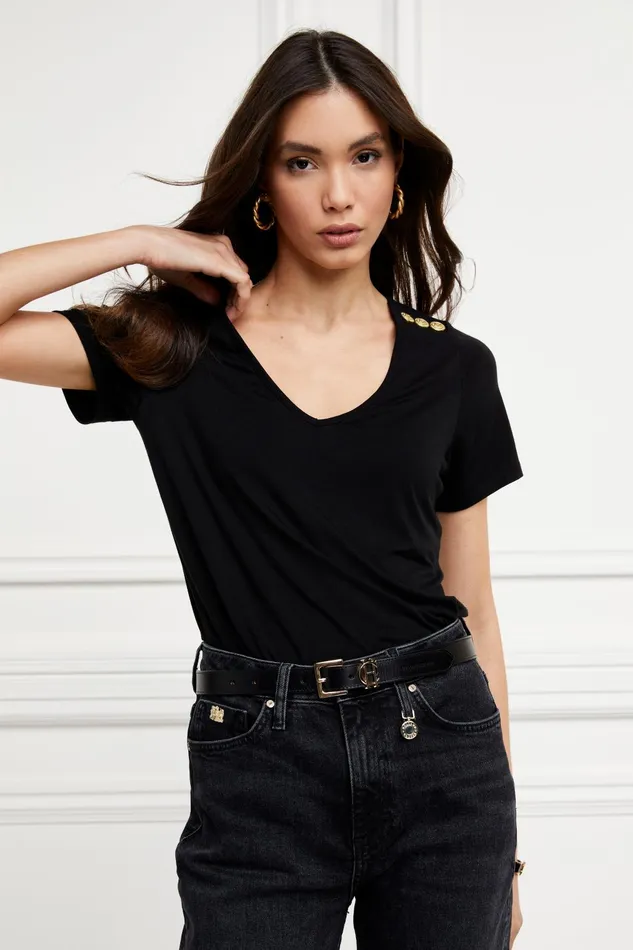 Holland Cooper Tees Women Relax Fit VNeck Tee Black Holland Cooper Tees Women Relax Fit VNeck Tee Black