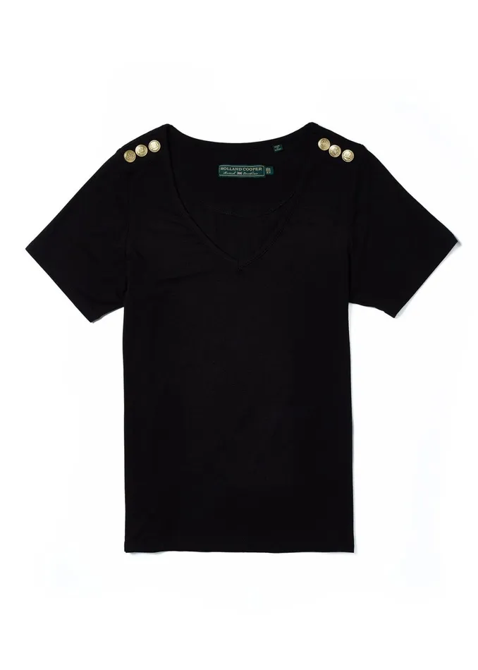 Holland Cooper Tees Women Relax Fit VNeck Tee Black Holland Cooper Tees Women Relax Fit VNeck Tee Black